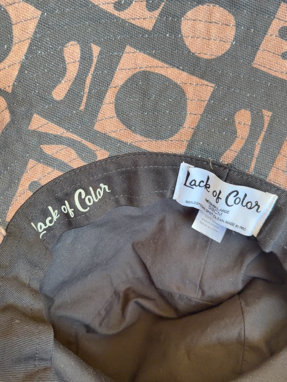 Lack Of Color Kids Wide-Brim Hat in Black and Brown Abstract Print - Picture 2 of 7